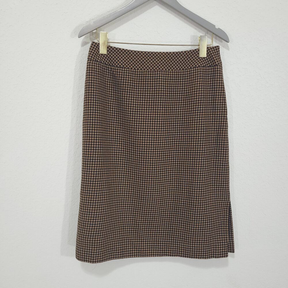 Wool Skirt Carlisle Womens Medium 10 Brown Houndstooth Vintage Straight …